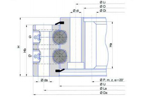 Roulement d'orientation à billes à double rangée (type à engrenage interne)